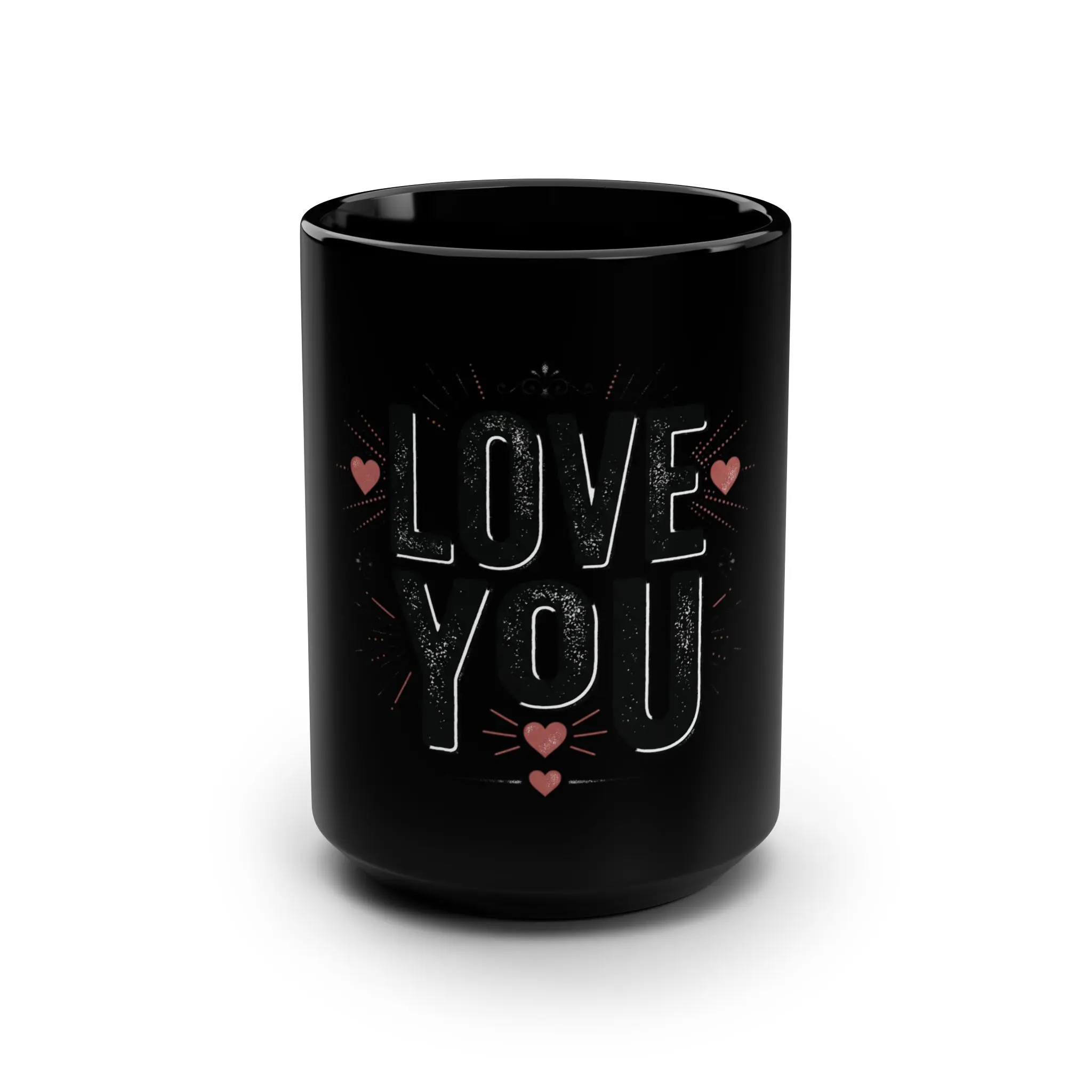 Love You Typography Mug | Black 15oz Ceramic, Heart Accent