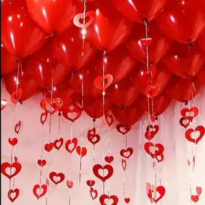 100pcs Romantic Heart Decor Set, Plastic Heart Pendants with Rope, Wedding Valentine's Day Birthday Party Room Decoration, Red, Ornaments