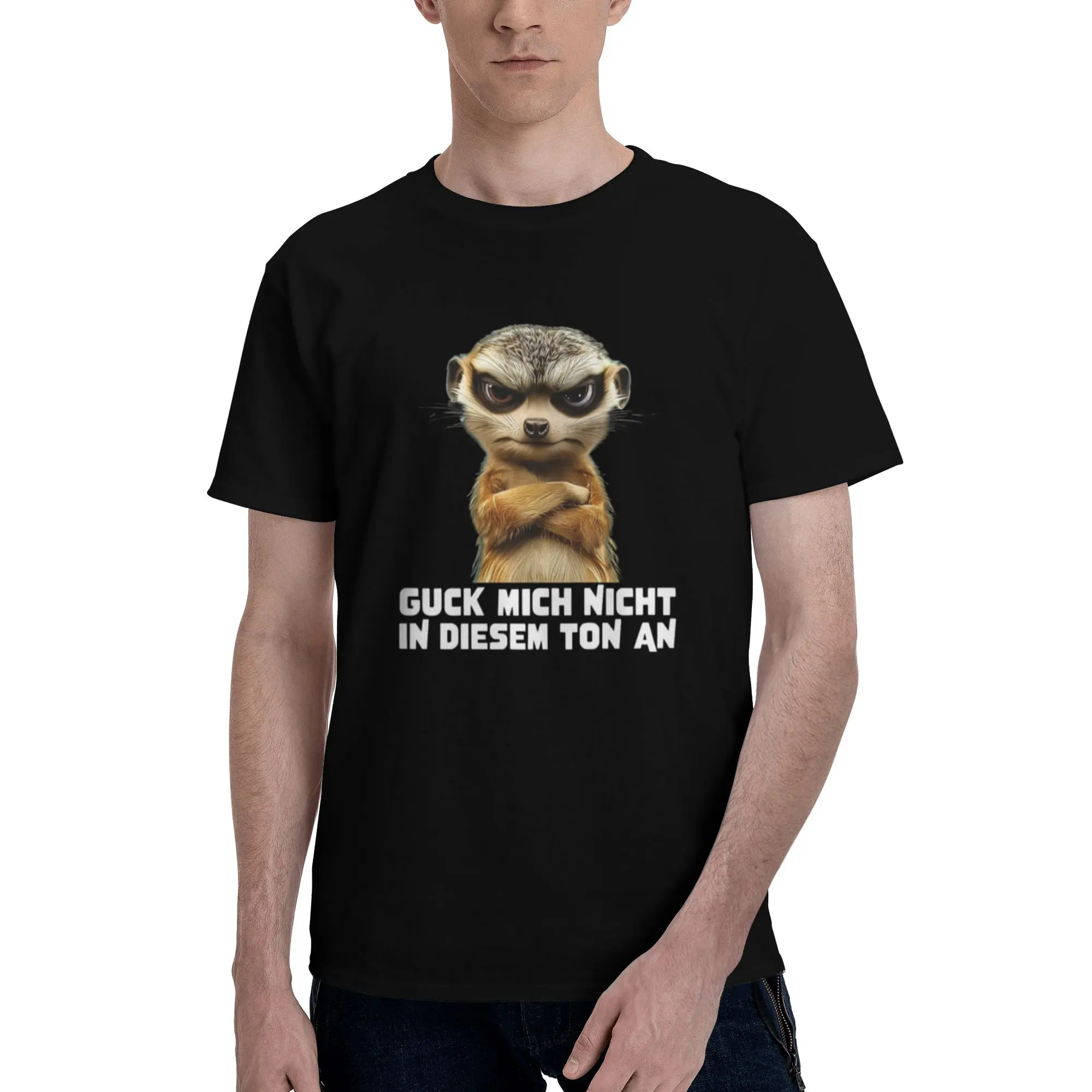 Creative German Meme T-Shirt Men Angry Ferret "Don'T Look at Me Like That" Print Casual Short Sleeve Top