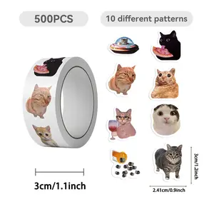 500PCS/Roll Cartoon Cat Emoji Washi Tape - Trending Cross-Border Adhesive Stickers for Scrapbooking & Envelope Sealing Decorative Stickers(bulingbulingstickers)
