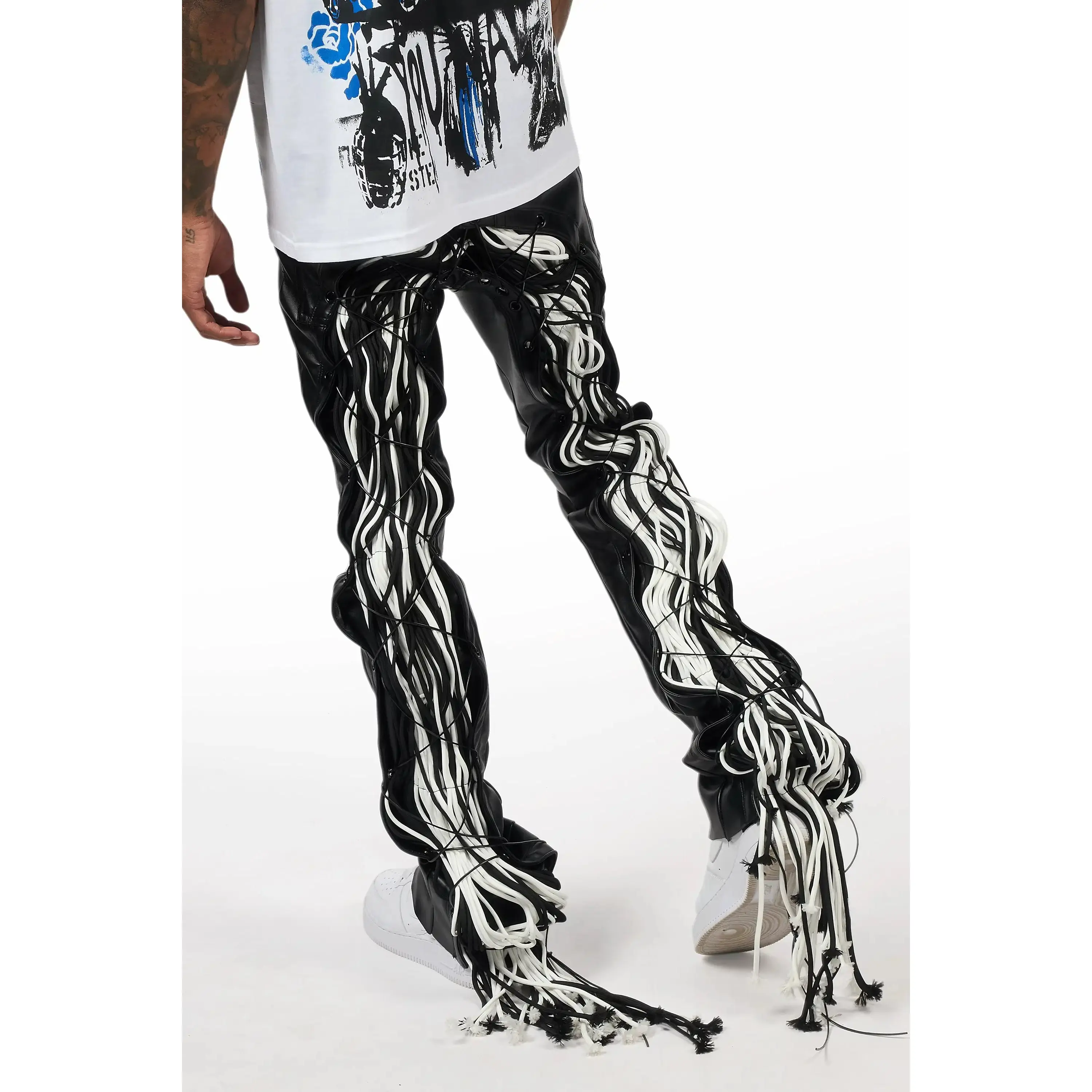 Otto Black Stacked Flare PU Pant