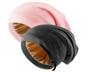 Silk Satin Bonnet Hair Wrap for Sleeping, 2 Pcs Adjustable Silk Bonnets for Women Men Sleep Cap Silk Lined Slouchy with Adjustable Strap Curly Hair Head Scarf Night Caps