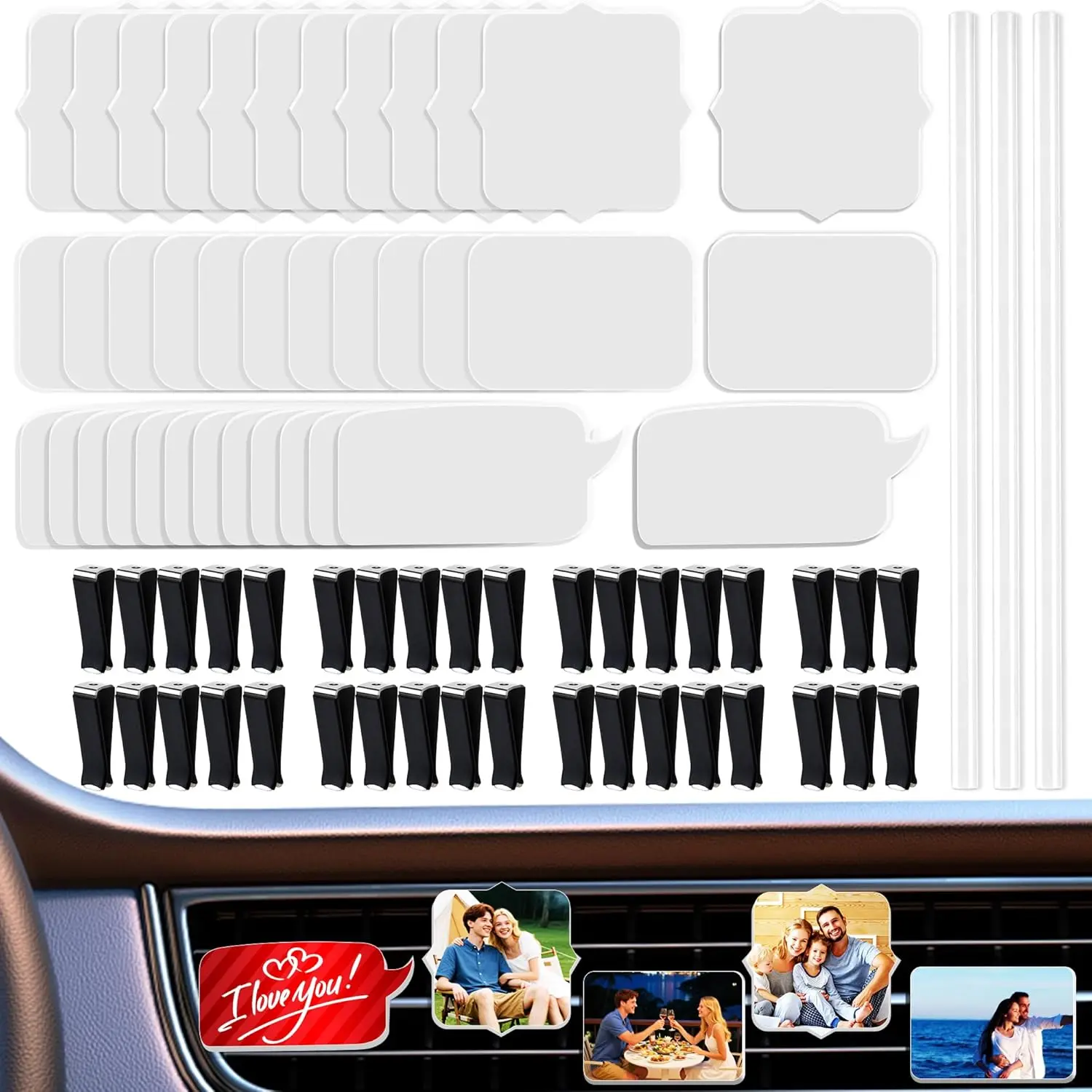 AOUXSEEM 36-Set Waterproof Matte Finish PVC Sublimation Blanks Car Air Vent Clips, Pineapple-Scented Essential Oil Diffuser Kit, DIY Custom Car Interior Decor Supplies