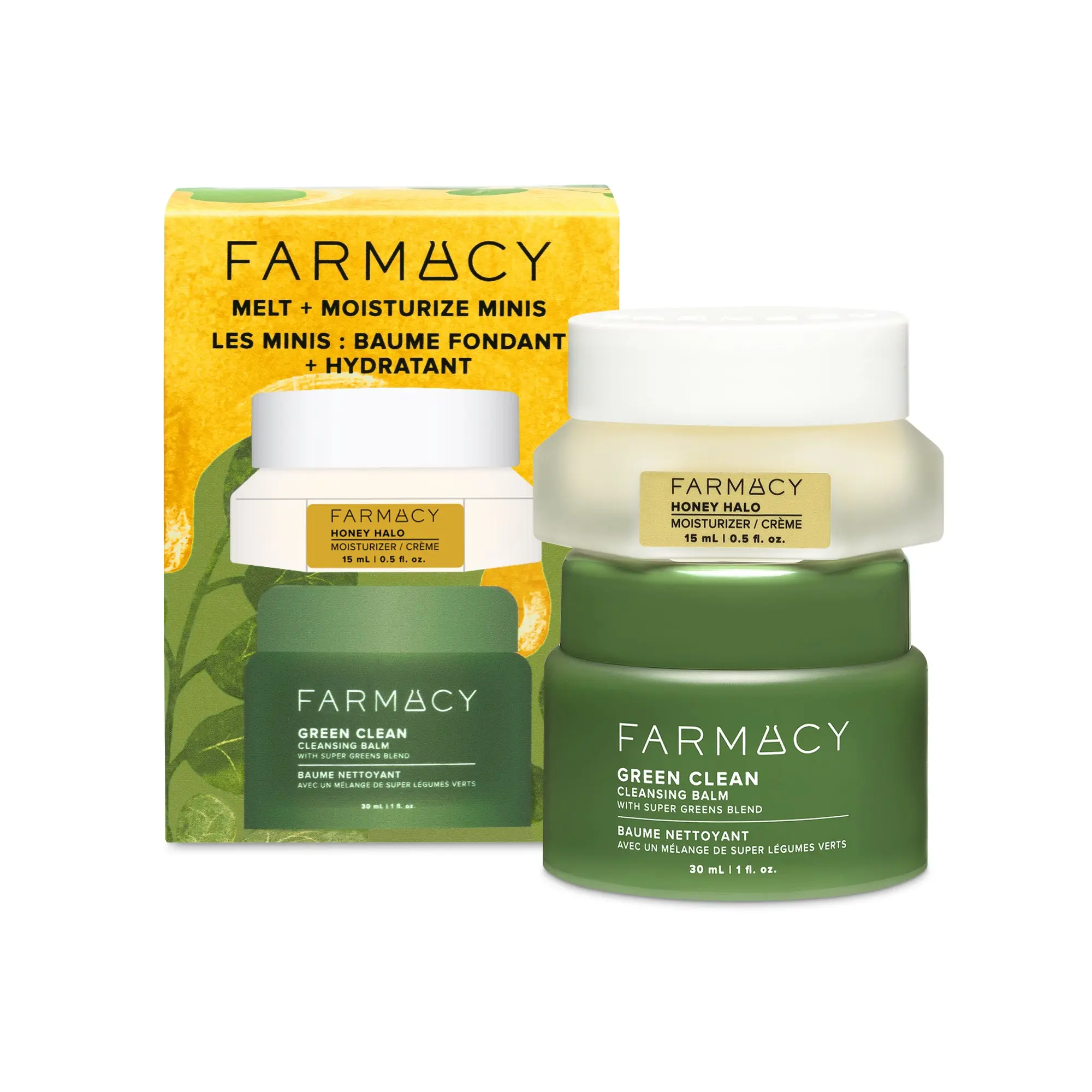 Farmacy Beauty Melt + Moisturize Duo Skincare Kit - Green Clean Makeup Removing Cleansing Balm Cleanser, Honey Halo Ultra-Moisturizing Ceramide Moisturizer for Skin Repair, Self-Care, Hydrating, Self Care Products, Mini Gifts