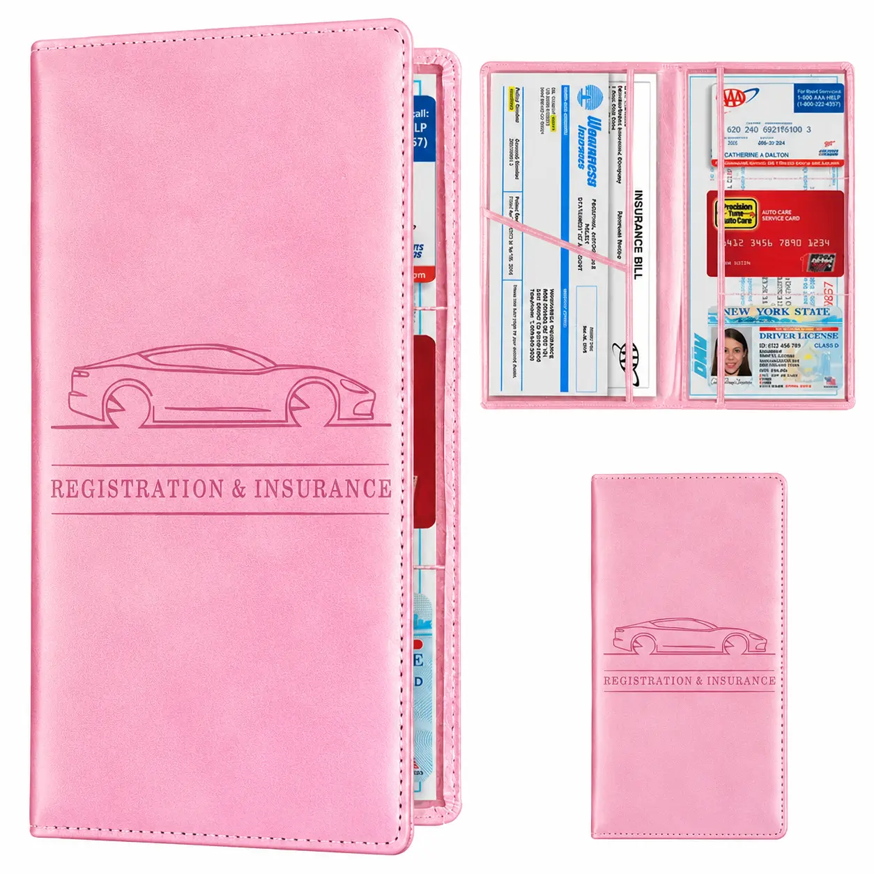 Pink Car Emblem Design Registration & Insurance Wallet, Automotive Document & Card Organizer (Car Tax Disc Holder Accessory)