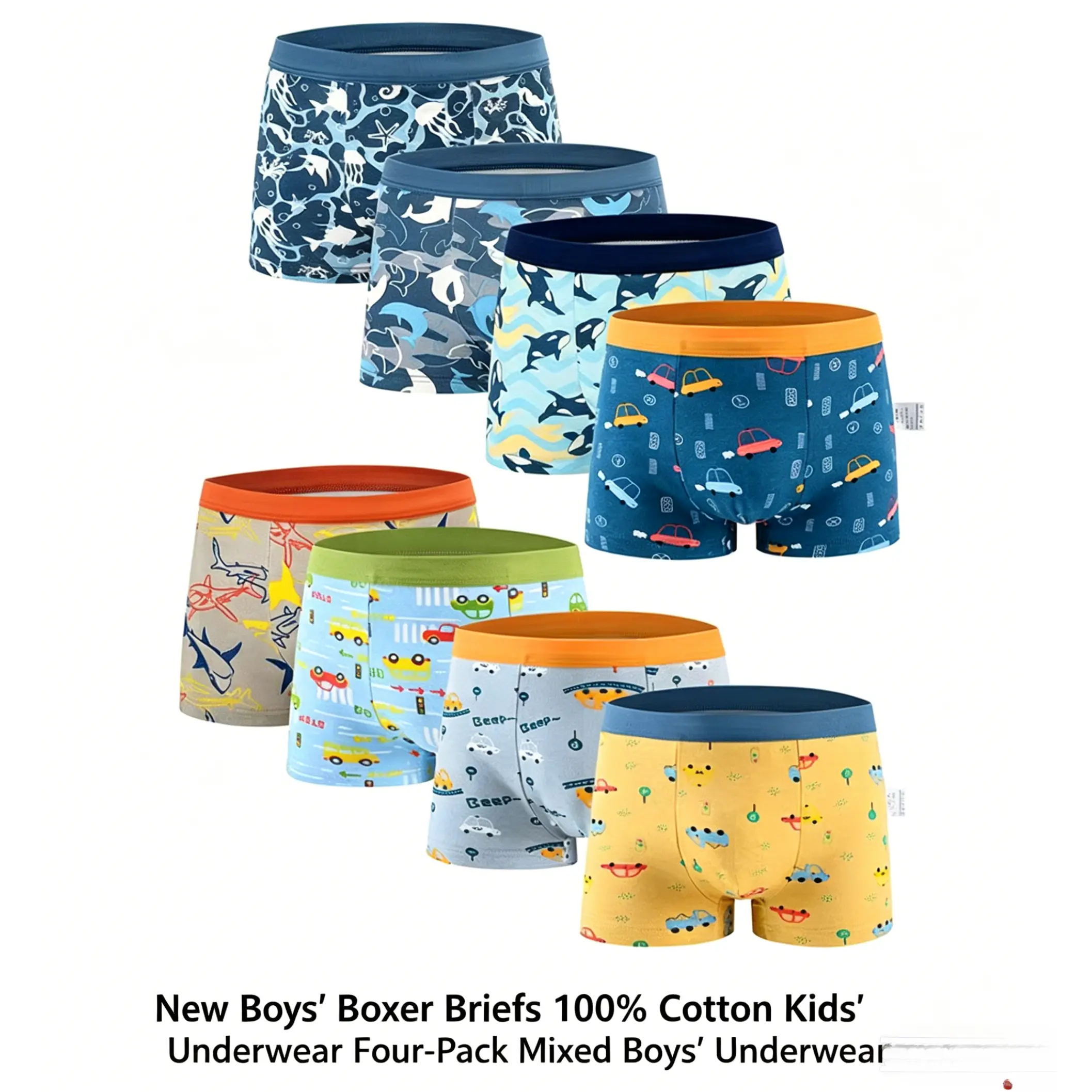 Boys' Triangle Briefs - 8pcs Cartoon Dino Print Underwear, Soft Breathable Skin-Friendly Trunks for Kids Students, Cartoon Boys' Underwear, Dino Print Boys' Underwear