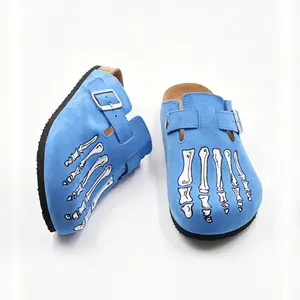 Blue Casual Clogs, Men's Comfort Cork Slides, Gothic Skeleton Embroidery Shoes, Daily Wear & Outdoor Footwear