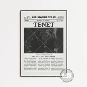 Tenet Poster, Christopher Nolan, Movie Poster, Retro Newspaper, Black White Wall Art, Vintage Retro Art Print, Movie Poster No Frame.
