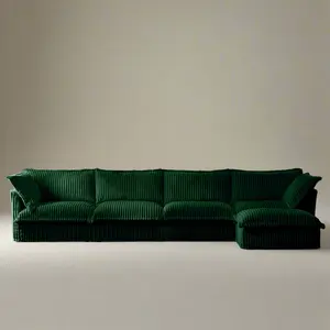 Fluffy Corduroy 4-Seat Couch – Emerald with Ottoman, Washable