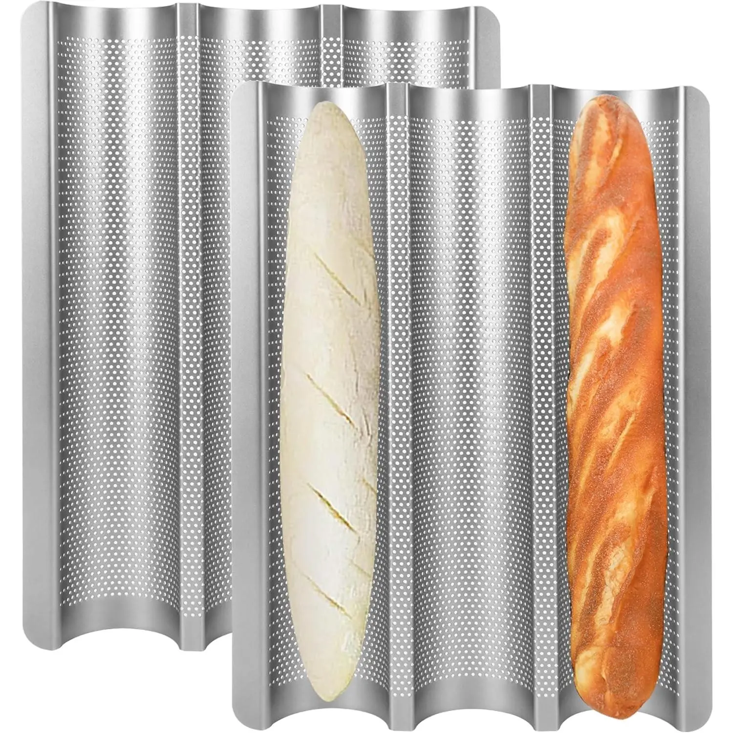 Baguette Bread Pan Set of 2,  Baguette Tray Perforated, Nonstick  Bread Baking Pan 3 Loaves, Oven Baking Gifts for  Baker