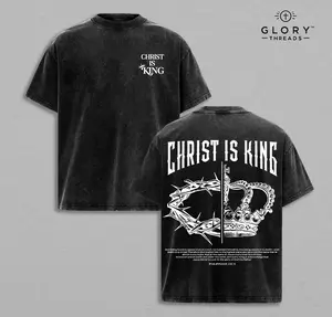 Christ is King T-Shirt Washed , God is Good Faith Over Fear Tee, Christian Based Clothing, Faith Based Apparel, Embroidered Crewneck Sweatshirt, Religious Cotton Fabric Bible Verse Church Outfit Gym Pump Cover