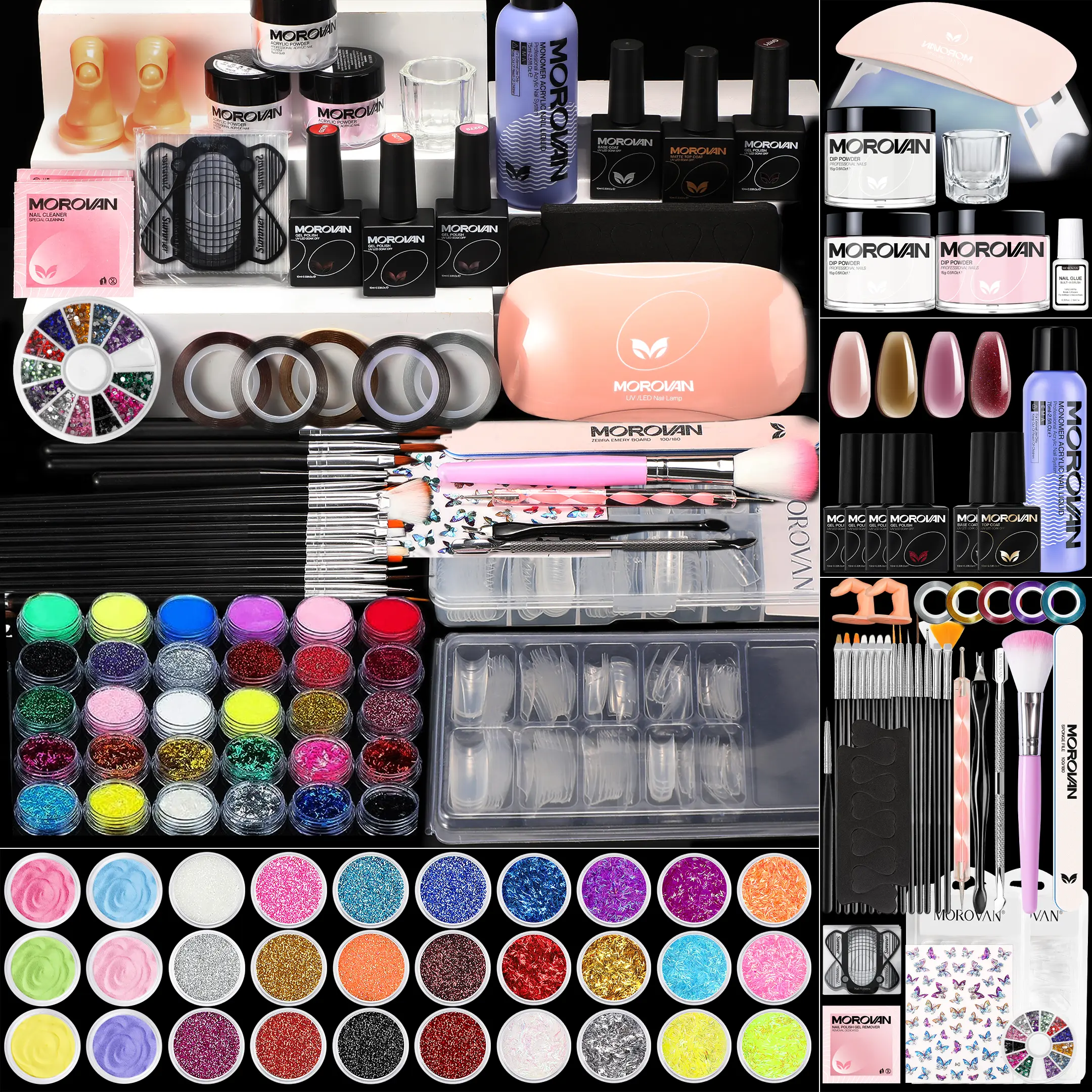 Morovan Acrylic Nail Kit - Blossom Series Acrylic Powder and Liquid Set with Rhinestone Glue, Acrylic Nail Brush, Unified Combo Starter Kit for Acrylic Nail Extension Beginner