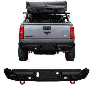 TIOYAR Steel Rear Bumper Black Texture for 2015-2022 Chevrolet Colorado with Winch Plate LED Lights 2 x D-Rings for Off-Road Performance