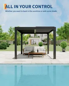 OP-Garvee Adjustable Aluminum Louvered Pergola – 10x10FT /10x20FT/10x12FT/12x20FT Modern Hardtop Gazebo with Integrated Drainage & Reinforced Frame – Weather-Resistant Outdoor Patio Shade for Party Garden, Deck, Backyard，Grey