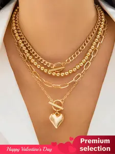 Women's Fashion OT Clasp Jewelry Set, Love Heart Necklace, Heart Decor Pendant Necklace, Heart Design Necklace, Layered, Chain & Beaded Necklaces for Party, Daily Decor, Birthday Gift, Valentine's Day