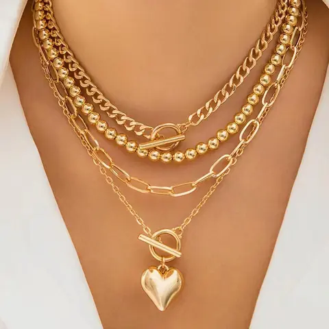 Women's Fashion OT Clasp Jewelry Set, Love Heart Necklace, Heart Decor Pendant Necklace, Heart Design Necklace, Layered, Alloy Necklace, Chain & Beaded Necklaces for Party, Daily Decor, Birthday Gift, Valentine's Day