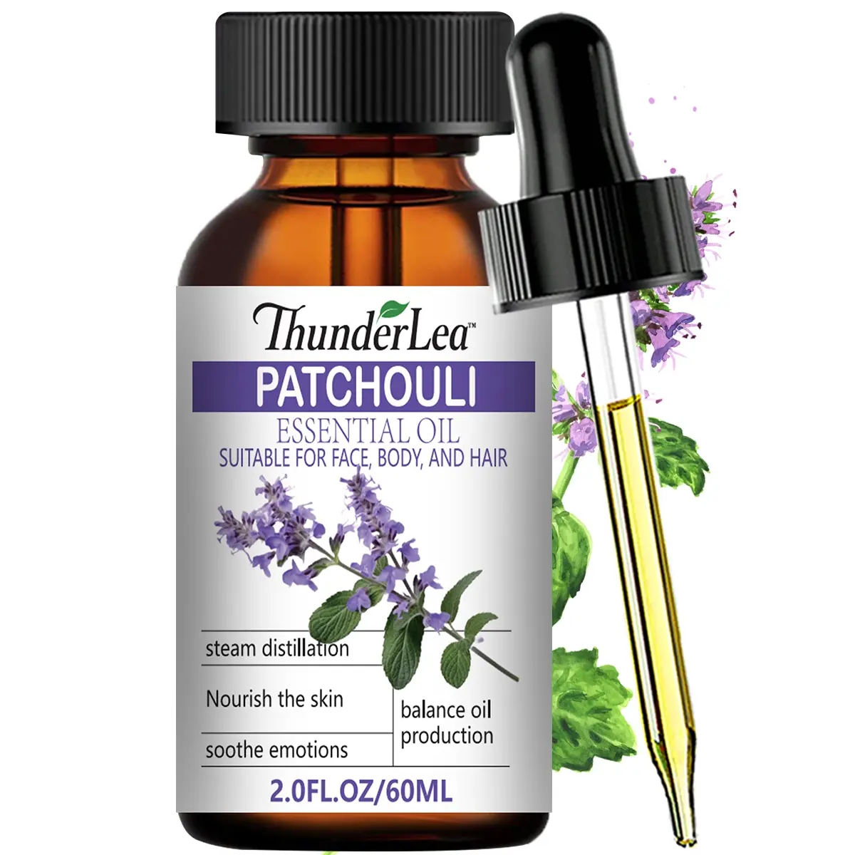 Patchouli Essential Oil 60ml – Oils For Diffuser, Wellness, Therapeutic, Natural, Aromatherapy, Emotional Balance, Relaxation, Skin Care, Antibacterial, Anti-Inflammatory, Deodorizing, Insect Repellent