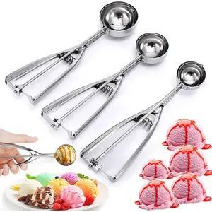 Scoop, Ice Cream Scooper set with Trigger, Small, Medium and Large Stainless Steel Cookie Scoops Set of 3 for Baking, Ergonomic Handle Cookie Dough Scoop, 3
