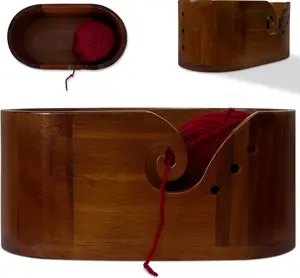 Yarn Storage Bowl Wood Crochet Accessories,Yarn Bowl Premium Knitting Organizer with Locking Groove, Knitting Bowl Cat-Proof Design,Crochet Bowl Large 10" Craft Gift for Knitters & Crafters