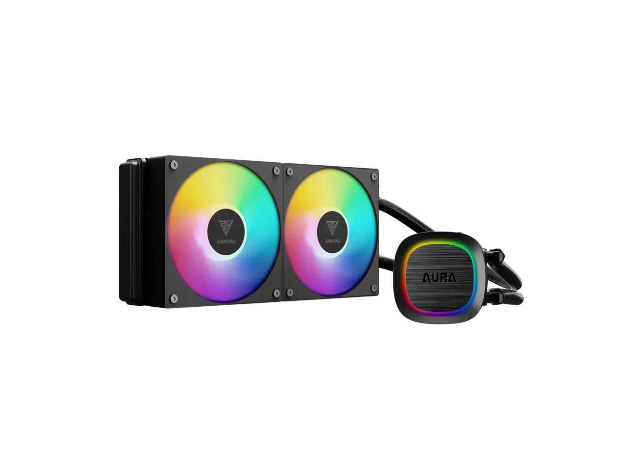 GAMDIAS AURA GL240 V2 240mm AIO Liquid CPU Cooler, Rotatable Pump Cover, 2 x 120mm Hidden Cable ARGB PWM Fans, Daisy-Chained, Support Low-Noise PWM & ARGB Sync, Intel LGA 1851/1700, AMD AM5/AM4