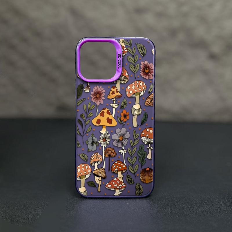 Mushrooms With Blooming Wildflowers Phone Case Durable Hard Acrylic Back Case With An Anti-Yellowing Coating, Made From High-Quality Designed For Reliable Drop Protection For Your Phone For iPhone 17.16.15.14.13.12.11.X.XS.XSMAX.XR.8.7