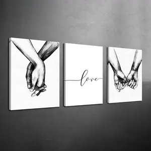 3 Counts Wood Framed Canvas Love And Hands Wall Art, Wooden Wall Art, Ready To Hang, Black & White Wall Decor, Modern Abstract Design, Minimalist Wall Art, Artwork Wall Painting For Gift, Wall Picture for Home And Dormitory Decoration