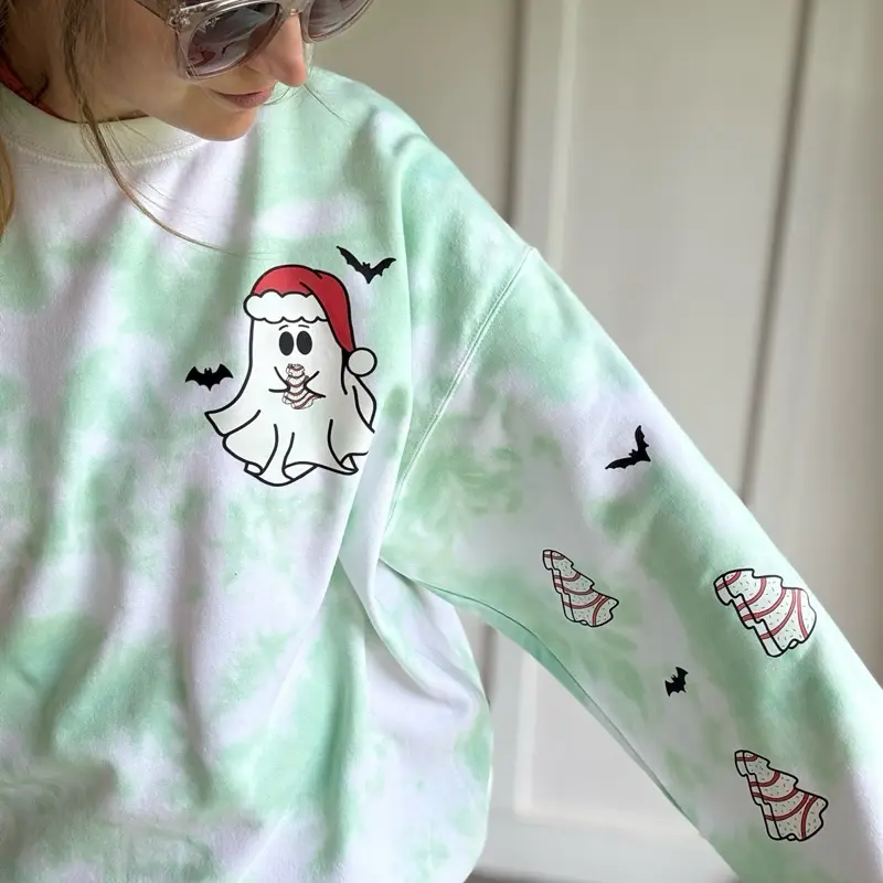 *Made to Order* Christmas tree cake ghost with bats!  CREWNECK Cotton Casual
