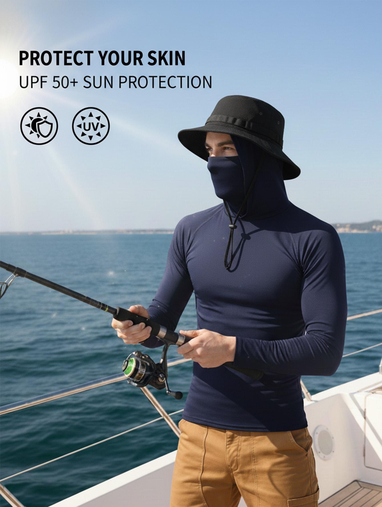 6-Pack Men's Sun Protection Hoodie with Face Mask, Lightweight Breathable Work Shirt for Lawn Mowing Gardening, UV Shield Dust-Proof Athletic Hooded Tee,clothes for back to school,first day of school outfits