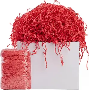 2.2LBS Crinkle Cut Paper Shred Filler, Shredded Paper for Gift Basket, Packing Grass Cushion Crinkle Shred Filler for Christmas Wedding Birthday Bridesmaid Engagement-Red