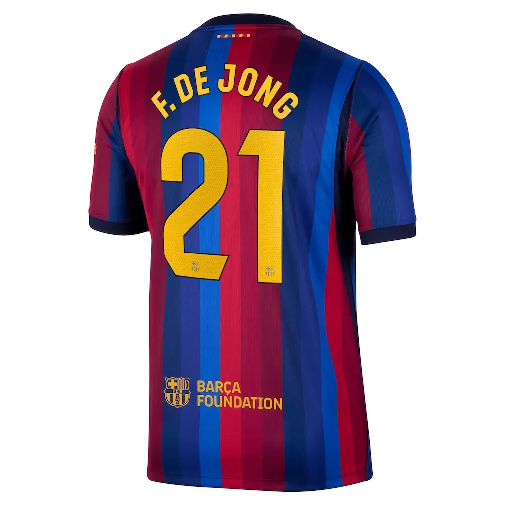 2025/26 Barcelona #21 De Jong Unisex Soccer Jersey - Blue Red Stripe Fan Shirt, Breathable Quick-Dry Sports Apparel, Match Day Gift