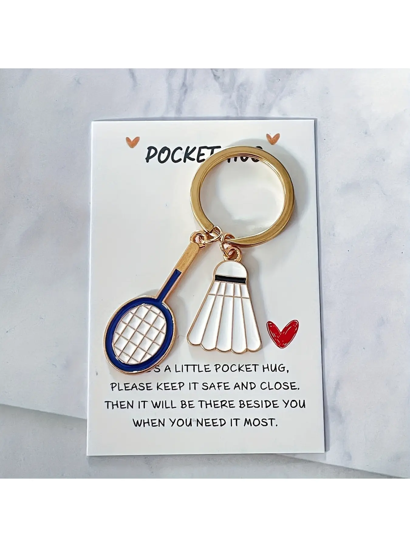 Badminton Racket Keychain - Tennis-like racket design, - with Pocket Hug Message - Perfect Sports Gift for Athletes, Birthday, Graduation, Anniversary - Durable Keychain for Badminton Players & Fans, Tennis Gifts
