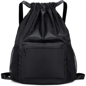 Drawstring Backpack, Gym Bag with Water Bottle Pocket, Drawstring Sackpack,  String Backpack for Soccer, Basketball, Swim for Women Men