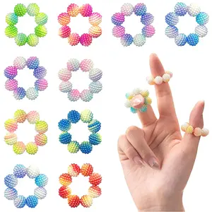8Pcs Colorful Beaded Fidget Rings, Stretchy Rolling Sensory Finger Rings for Women, Girls & Teens, Lightweight Tactile Jewelry for Busy Hands, Party Favors & Gifts
