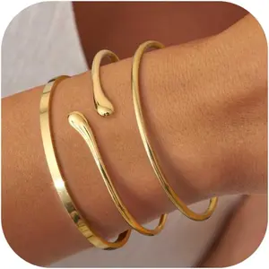 MILACOLATO 3 Pcs Gold Bangles for Women Silver Cuff Bracelet Stainless Steel Gold Bracelet Jewellery for Women
