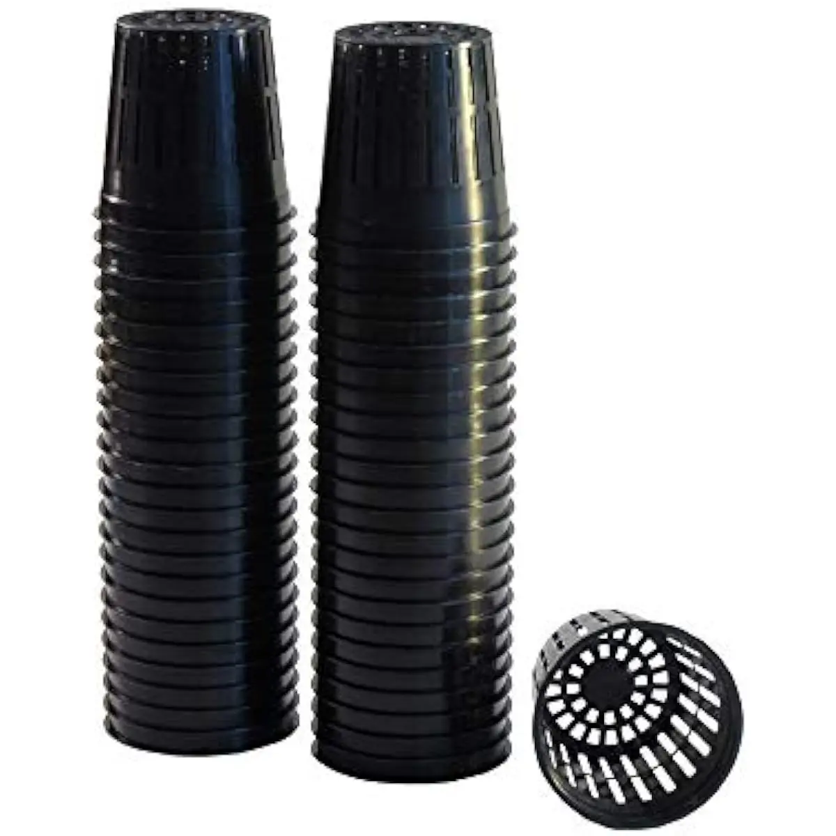 Lightweight Economy Net Pots - Thin Lip & Slotted Sides - for Hydroponics & Aquaponics - UV Resistant & BPA Free Plastic - Indoor or Outdoor Growing - Black 2" Round Mesh Pot Cups - 50 Pack