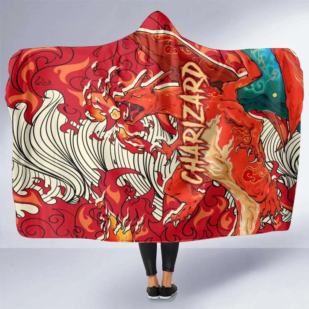 Charizard Pokemon 3D Hooded Blanket, 3D Pokemon Throw Blanket, Fleece Inside Hooded Blanket, Mother's Day Gifts