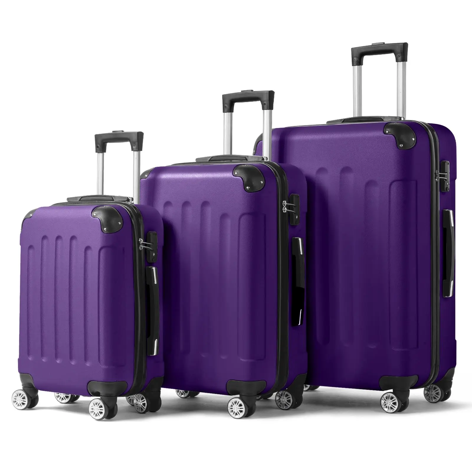 Durable 3-Piece Hardside Luggage Set, 20/24/28 In Spinner Wheels Carry-On Suitcases with TSA Lock, Lightweight Portable ABS Luggage for Travel, Business - Purple, Durable Luggage Set