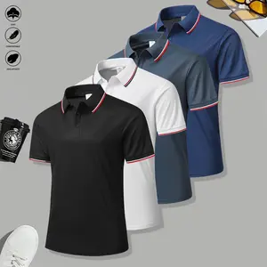 Pack of 4 men’s summer short-sleeve collared shirts, polo shirts—casual, comfortable, breathable, quick-drying, minimalist design, solid colors—suitable for business, golf, and casual wear