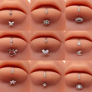 Legendary European and American Titanium Steel Eye Lip Ring Stainless Steel Lip Ring Lip Stud Lotus Heart Shape Demon Butterfly Moon Lip Stud Lip Stud Jewelry Lip Stud Earrings