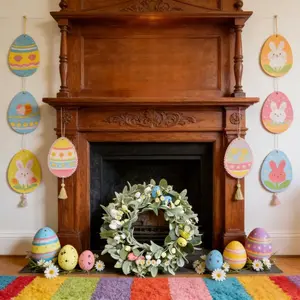 Cross border rabbit grass wreath Easter decoration simulation wreaths Window wreaths bird egg simulation wreaths