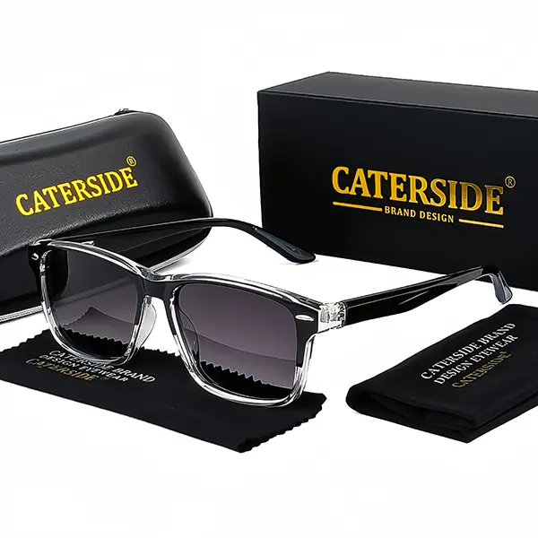 CATERSIDE Unisex Vintage Retro Square Eyewear, TR90 Full Rim Frame with Polarized Lenses & Spring Hinge - Trendy Stylish Accessories for Driving, Men's Sunglasses, Outdoor, Polarised Lens, Polarized Sunglasses Set, Trendy Square Sunglasses