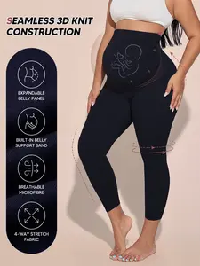 Maternity Seamless 3D Knit Full Length Leggings with Built in Belly Support – Women's High Waist Expandable Panel Pregnancy Tights, 4-Way Stretch Activewear, Maternity Clothing (Multi-Color)
