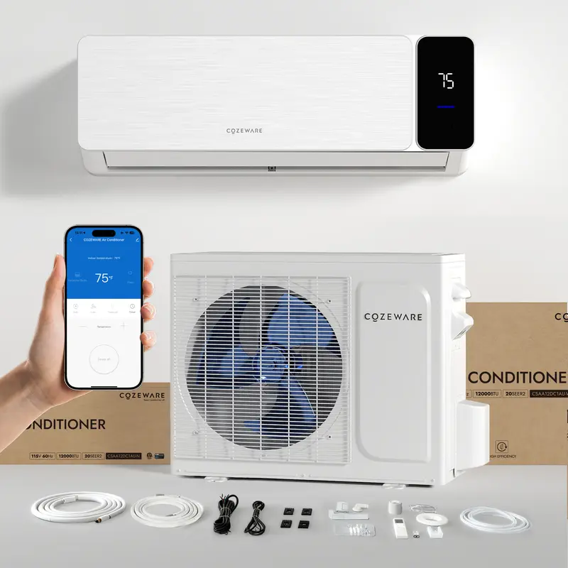 【Two packages】Cozeware 12000 BTU 115V/230V Mini Split Air Conditioner Heat Pump 20 SEER2 Inverter Compatible with Wifi Alexa Cools Up to 750 Sq Ft for Living Room Bedroom Study Loft Garage 2 Boxes Shipment and Delivered Separately