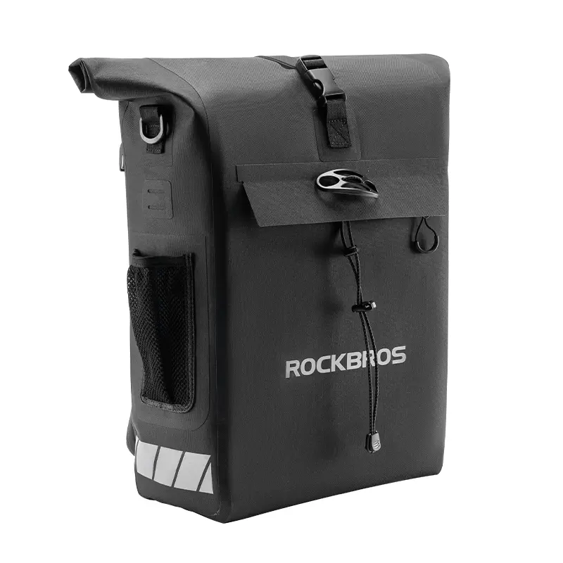 ROCKBROS Convertible Waterproof Bike Rack Bag 18L Adjustable Capacity Backpack with Helmet Buckle Reflective Logos & Taillight Hooks for Outdoor Activities