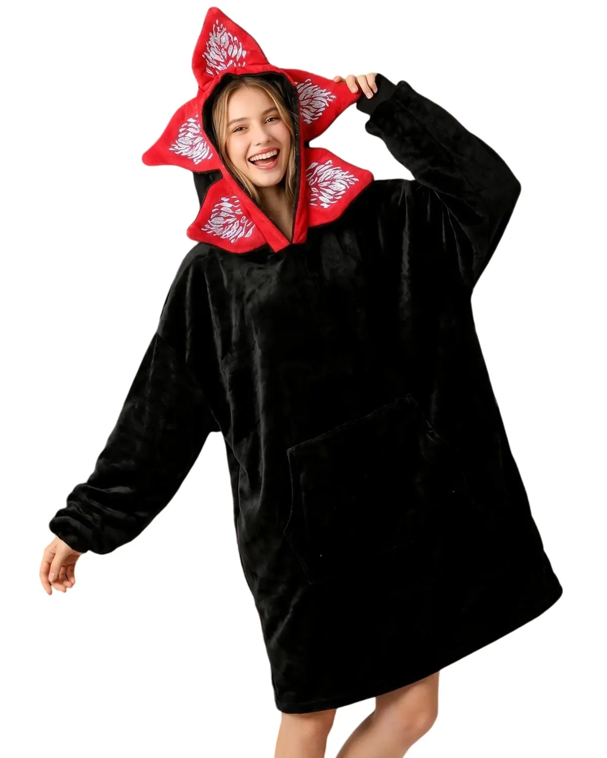 Plush Cannibal Flower Hooded Robe Flannel Warm Funny Cosplay Loungewear Womenswear Clothes Loose Fleece