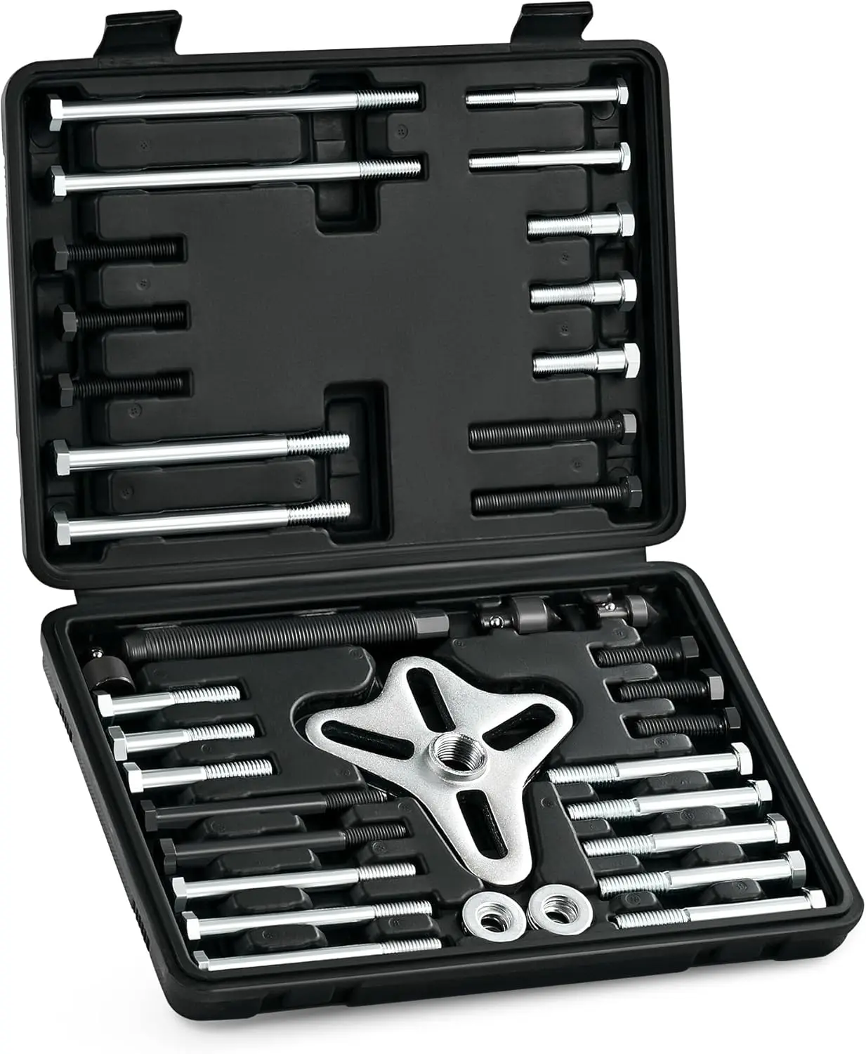 Motor Tech Harmonic Balancer Puller Kit, 49pc Power Steering Pulley Puller Installer Tool Set, Heavy Duty Steering Wheel Puller Tool Kit for Flange Type Gear and Crank Puller