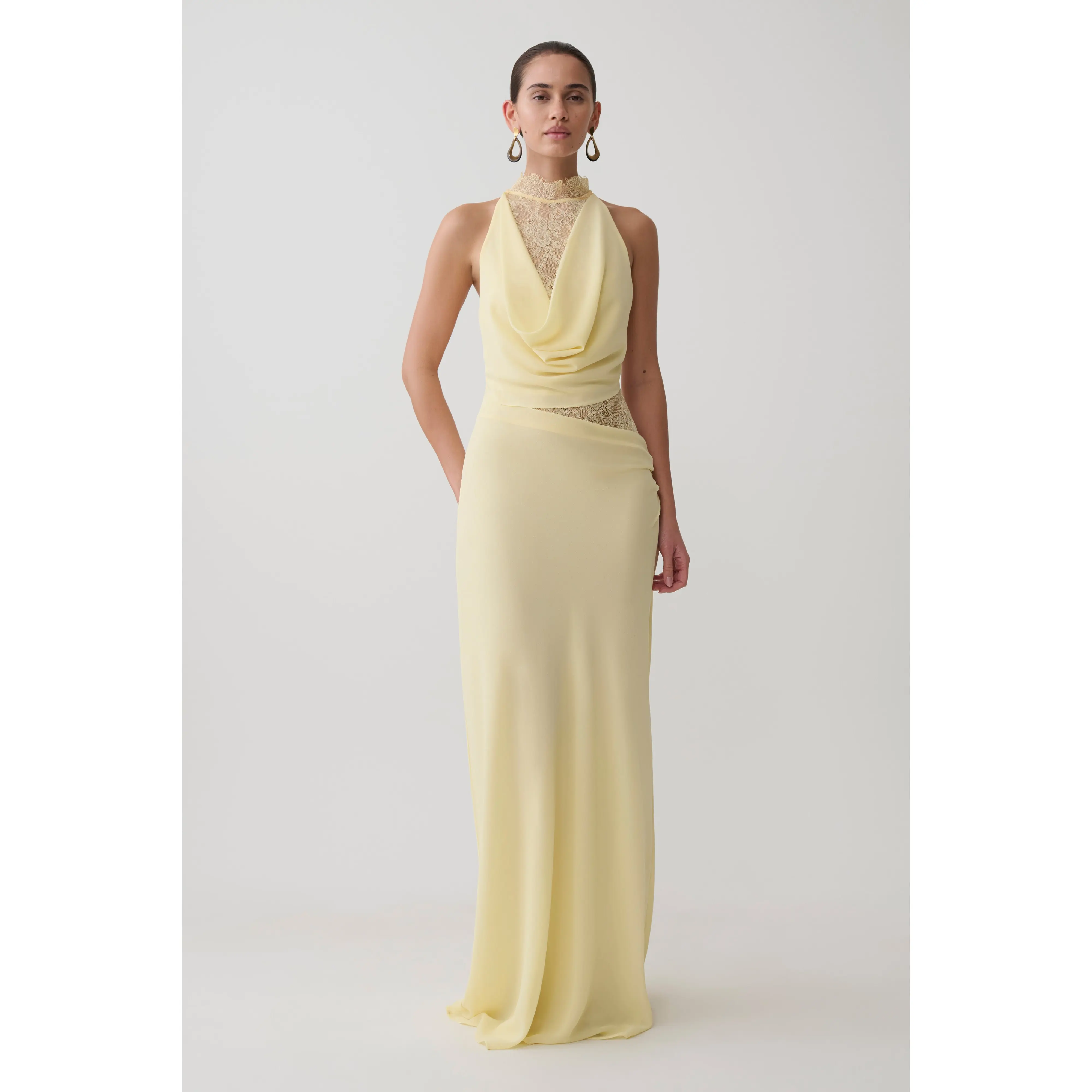 Arra Chiffon And Lace Halter Maxi Dress - Lemon