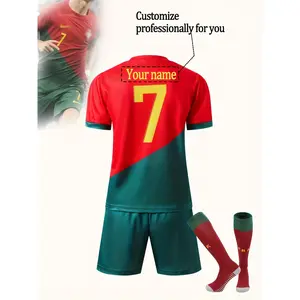 Two-piece boys' quick-dry football set, size 7 jersey, competition training football team uniform, short-sleeved shirt and shorts set