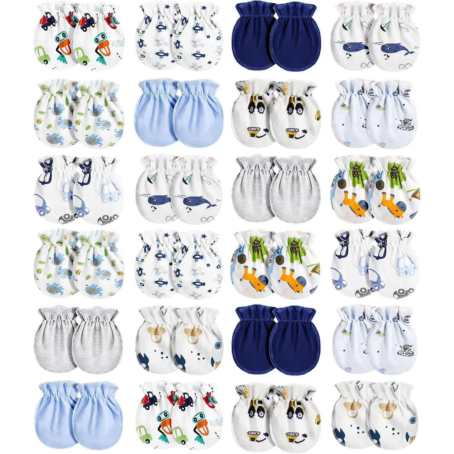 24 Pairs Cute Newborn Mittens, Soft Anti-Scratch Baby Gloves with Fashion Cartoon Characters for 0-6 Months, Baby Mittens