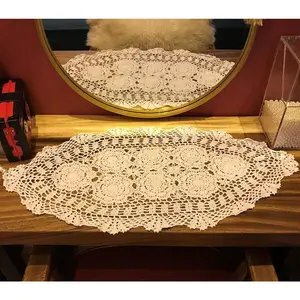 Beige Cotton Lace Doilies Doily Oval Dresser Scarves,16 by 27 Inches.